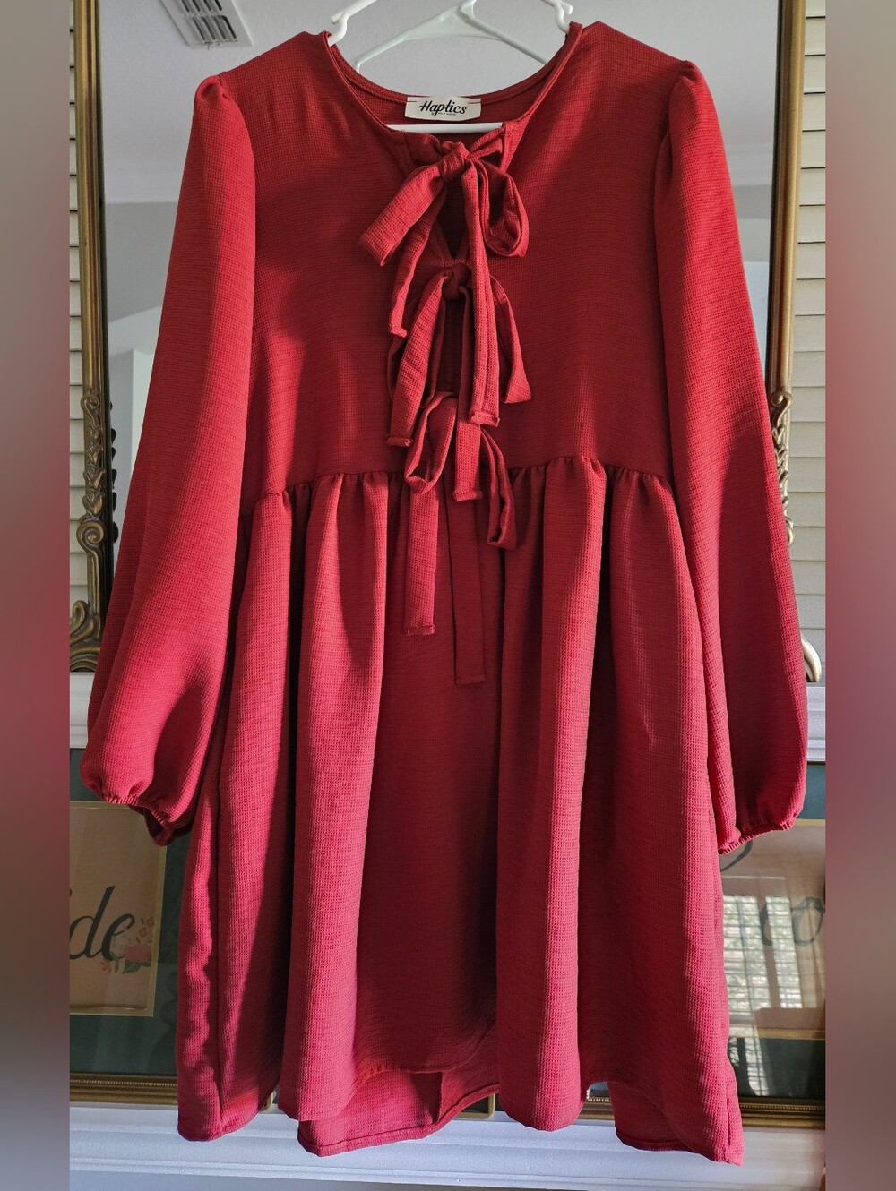 Haptics by Holly Harper Red Tie Front Babydoll Dress Long Sleeve Medium
